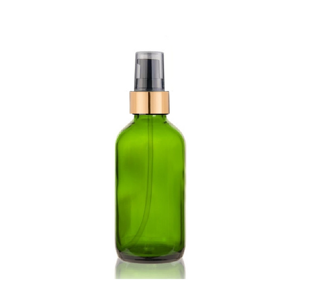 4 Oz Green Glass Bottle w/ Black Matte Gold Treatment Pump