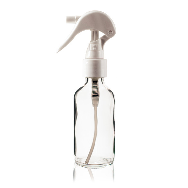 2 oz CLEAR Glass Bottle - w/ White Mini Trigger Spray