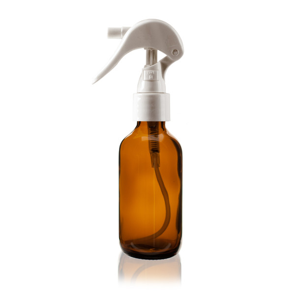 2 oz AMBER Glass Bottle - w/ White Mini Trigger Spray