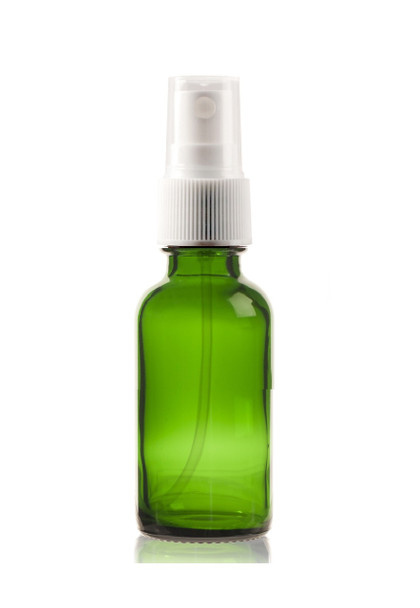 1 oz Green Glass Bottle w/ White Fine Mist Sprayer