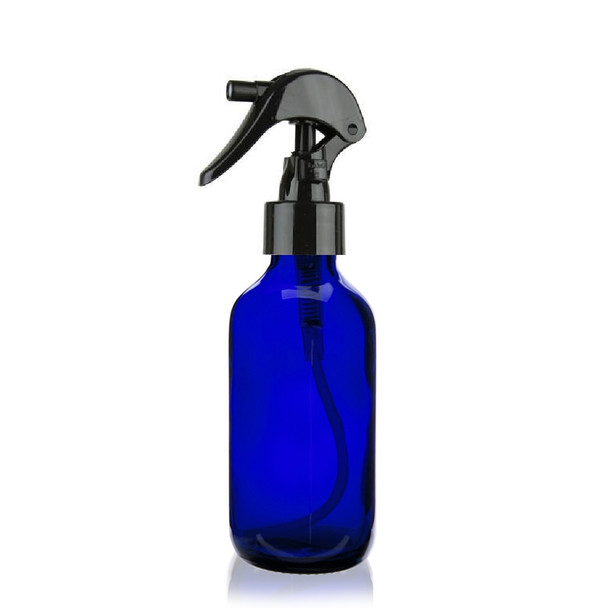 2 oz Cobalt BLUE Glass Bottle w/ Black Mini Trigger Spray