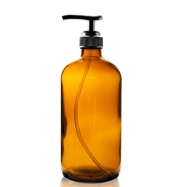 16 oz AMBER Glass Bottle - w/ Black Pump