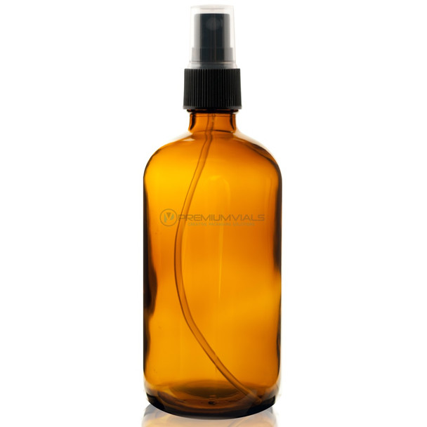 32 oz AMBER Glass Bottle - w/ Black Mist Sprayer