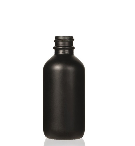 2 oz Matt Black -colored clear glass bottle with 20-400 neck finish