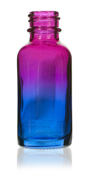 1 Oz Specialty Multi Fade Cosmic Cranberry and Teal blue Boston Round Bottle