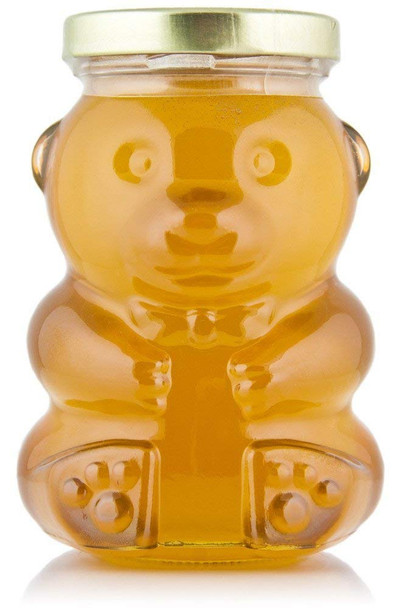 9 Ounce, Glass Bear Jar - For Honey, Jam, Favors - Case of 12 (With Black Lids)