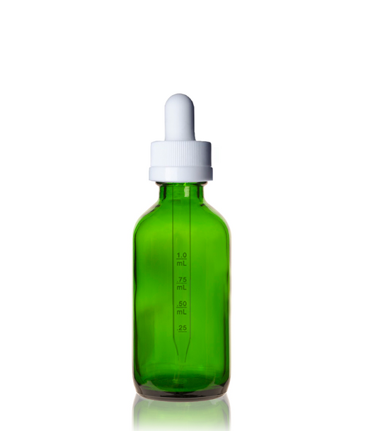 1/2 oz (15ml) GREEN Glass Bottle w/ White Child Resistant Calibrated Dropper