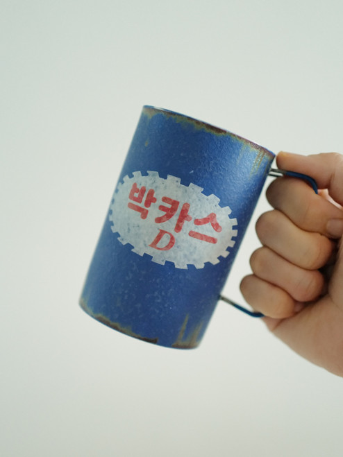 Retro Bacchus Mug in Blue, 박카스 Handmade by Artist Hyun Sang Hwa
