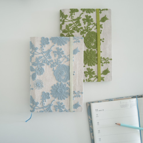 hacocco collection. Cartonnage  diary cover with Japanese premium embroidered fabrics by artist Takako Tanaka.