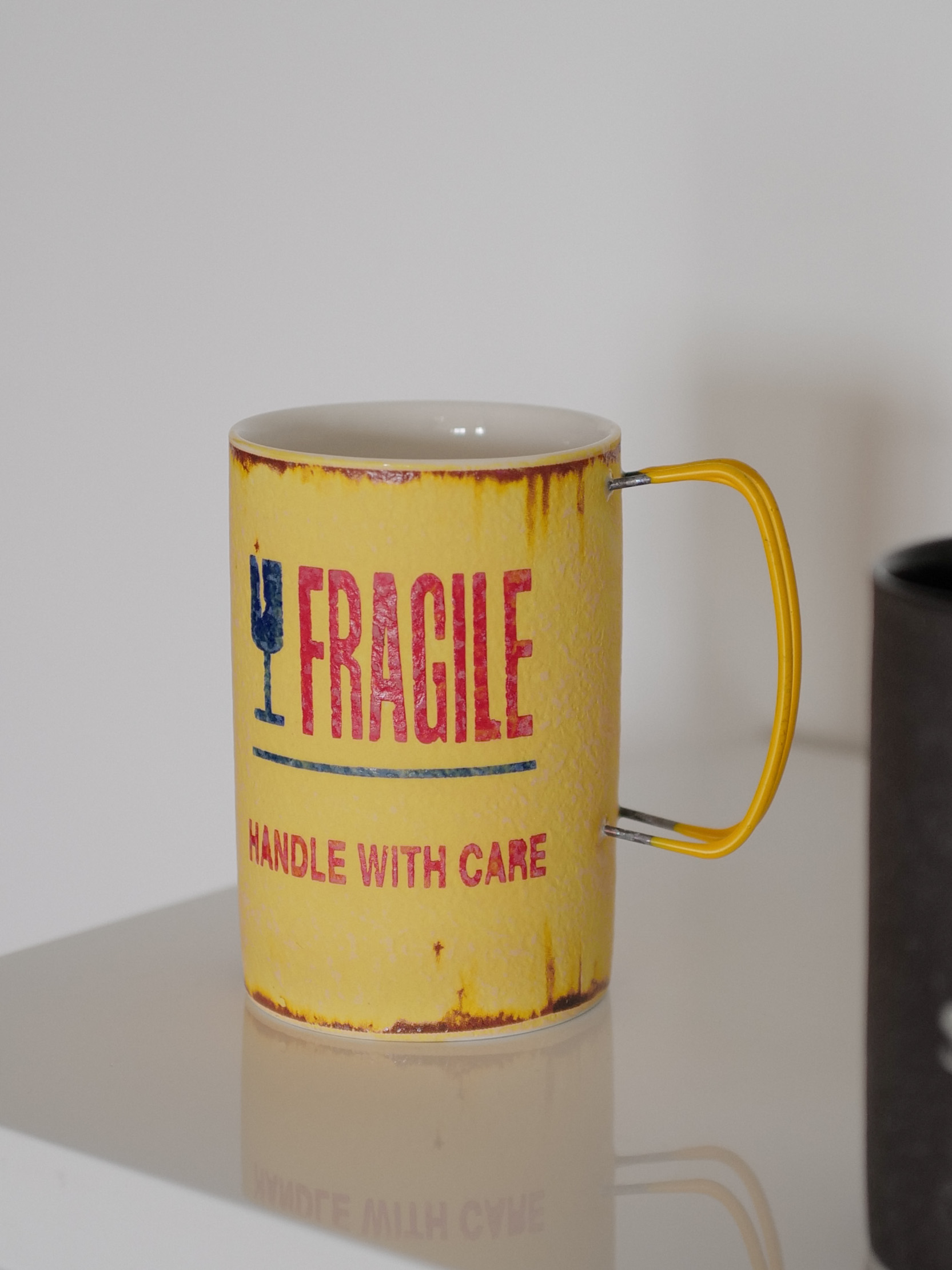 Retro Fragile Mug in Yellow, Handmade by Artist Hyun Sang Hwa