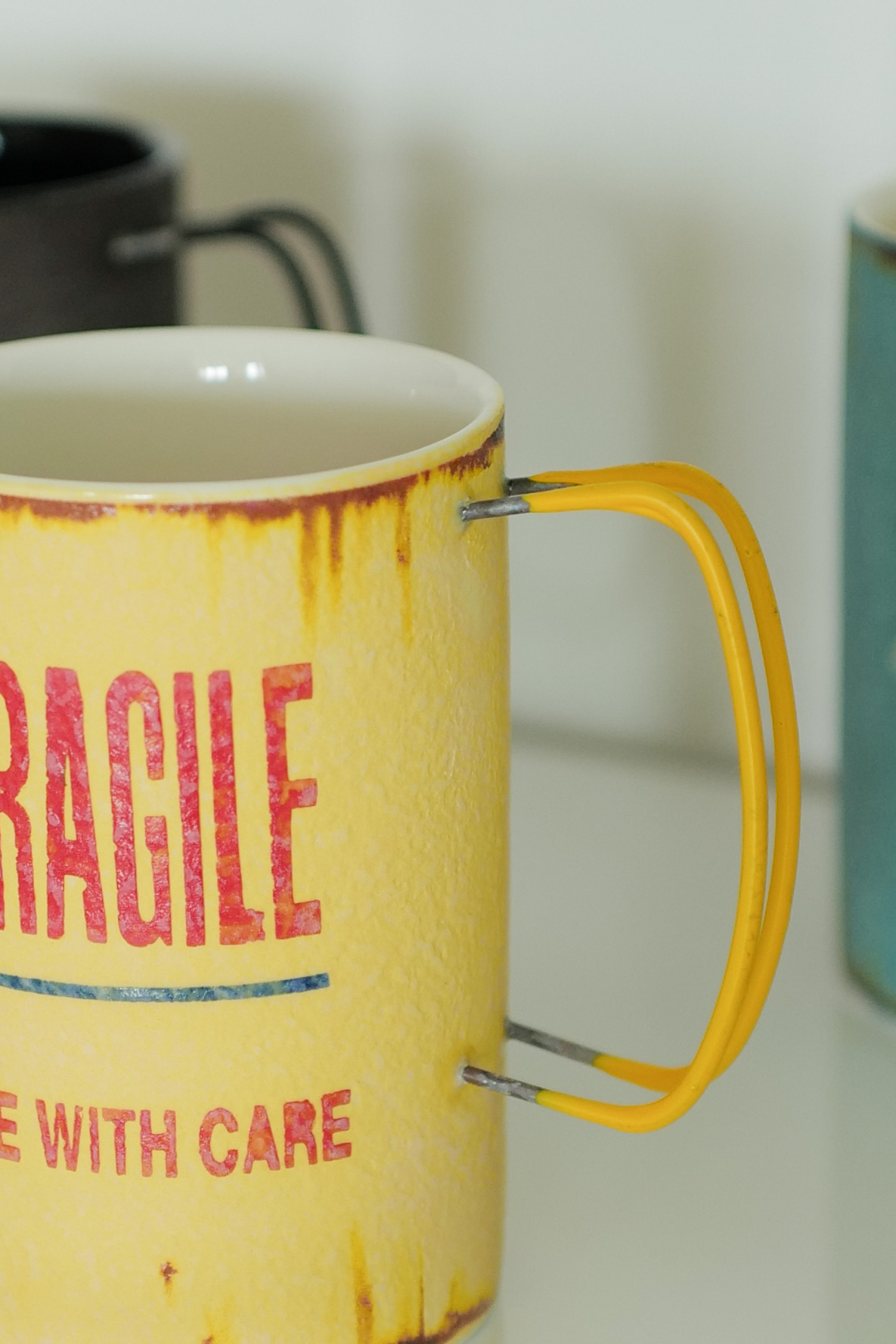 Retro Fragile Mug in Yellow, Handmade by Artist Hyun Sang Hwa