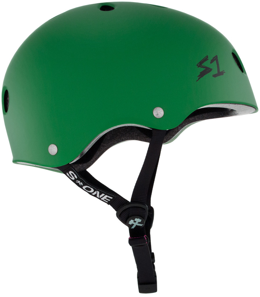 Kelly Green Matte Skateboard Helmet  S1 Lifer side view.