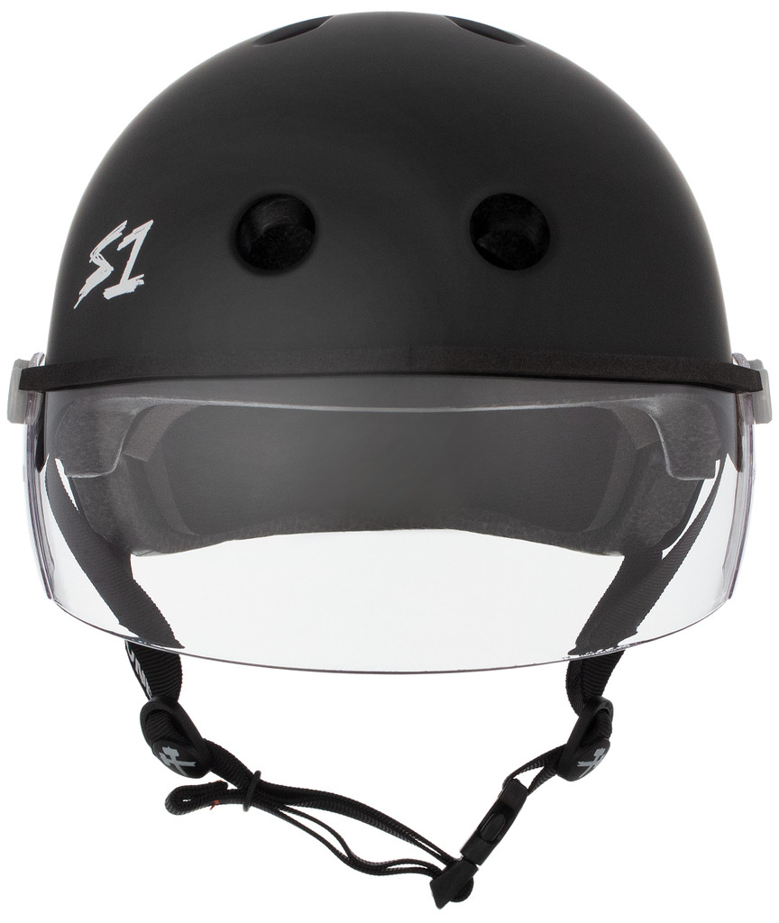 Black Matte Skateboard Helmet S1 Lifer Visor front view.
