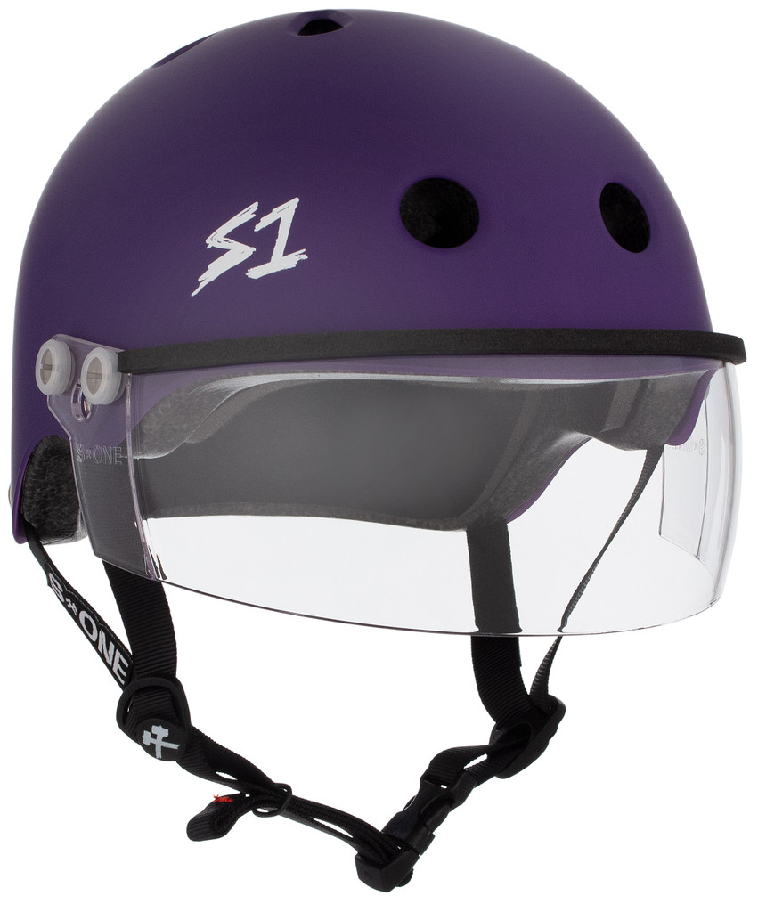 Purple Matte Roller Skate Helmet S1 Lifer Visor 3/4 view.
