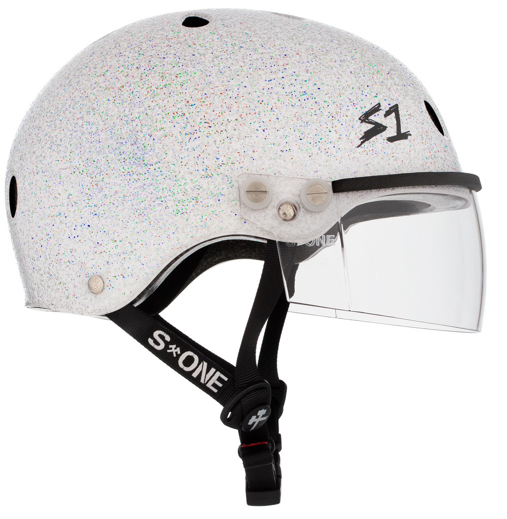 White Glitter Bike Helmet S1 Lifer Visor side view.
