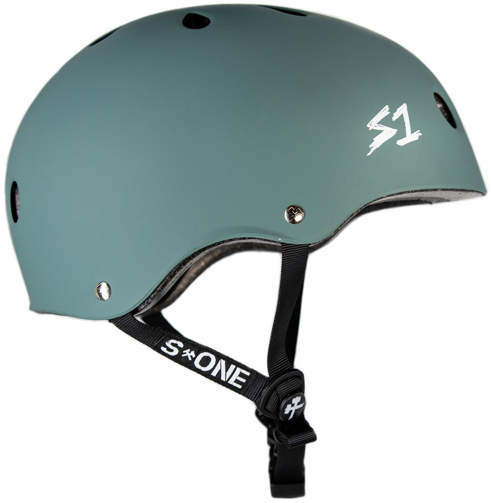 Tree Green Matte Skateboard Helmet Side View.