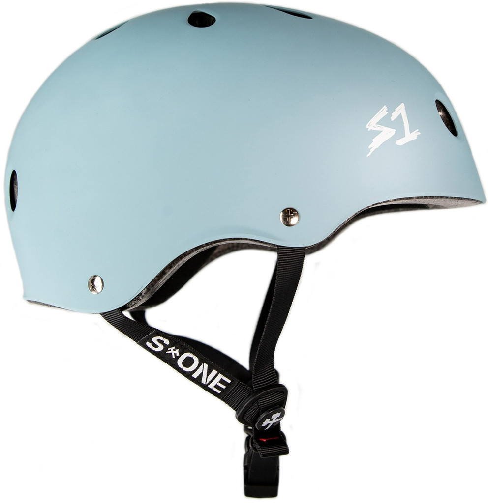 Slate Blue Matte Skateboard Helmet Side View.
