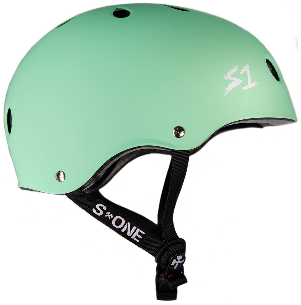 Mint Green Matte Skateboard Helmet Side View.