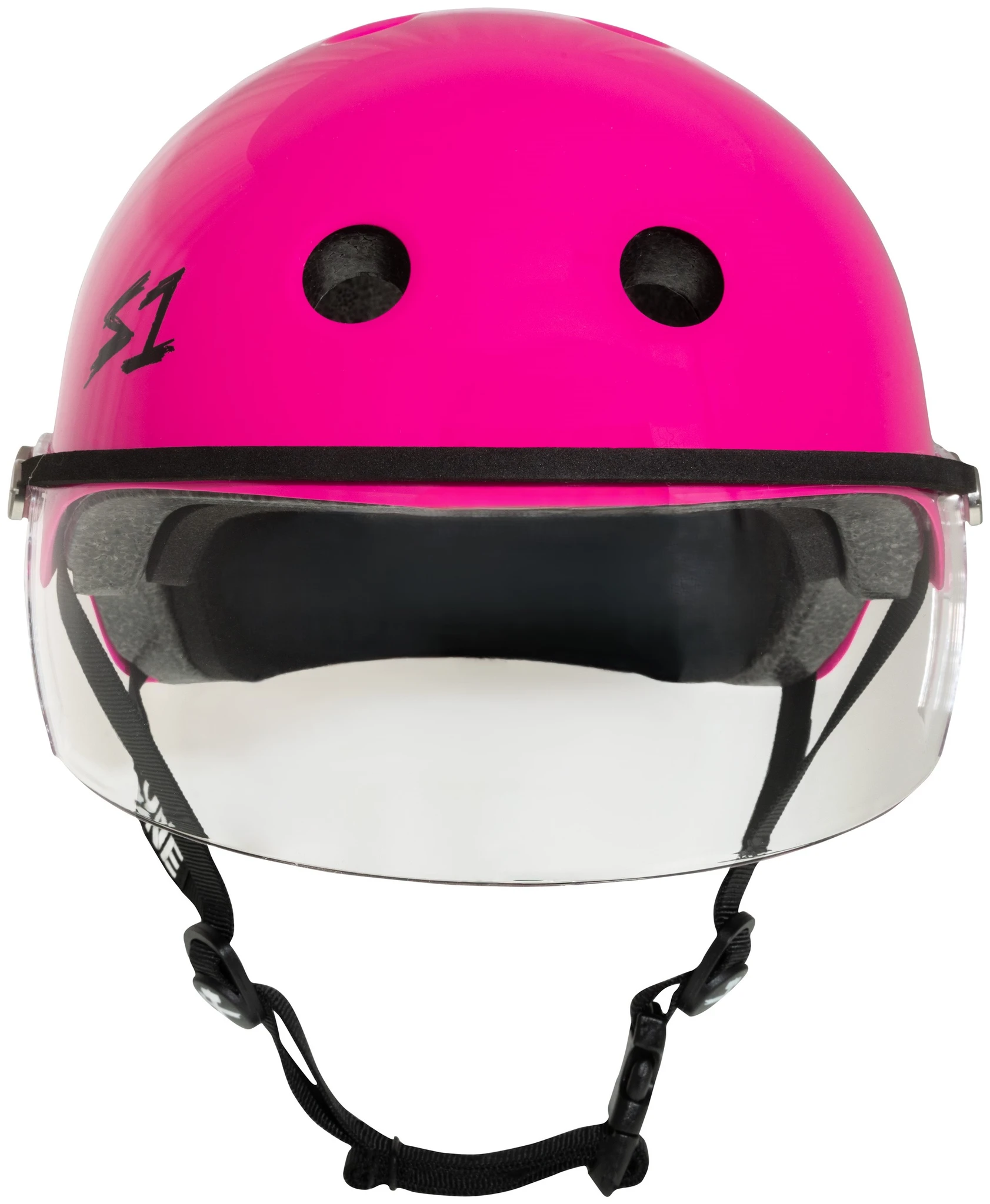 S-ONE Pink Helmet neon pink hot pink ombré blackstraps new trusted by the pros Hot Pink Gloss Lifer Visor Helmet | Roller Derby Helmet main image 3