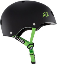 Black Matte w/ Bright Green Straps Bike Helmet S1 Lifer side view.