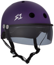 Purple Matte Roller Skate Helmet S1 Lifer Tint Visor 3/4 view.
