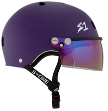 Purple Matte Skate Helmet S1 Lifer Iridium Visor side view.
