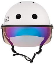 White Gloss Skateboard Helmet S1 Lifer Iridium Visor front view.