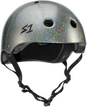 Silver Glitter Roller Skate Helmet S1 Mega Lifer 3/4 view.
