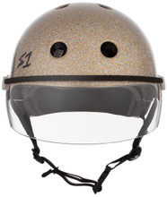 Gold Glitter Skate Helmet S1 Lifer Visor front view.
