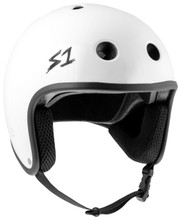 White Gloss Skate Helmet S1 Retro Lifer 3/4 view.