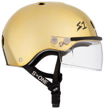 Gold Mirror Roller Skate Helmet S1 Lifer Visor side view.
