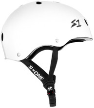 White Gloss w/ Checkers Roller Skate Helmet S1 Lifer side view.