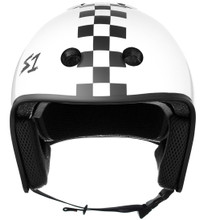 White Checkers Bicycle Helmet S1 Retro Lifer front view.
