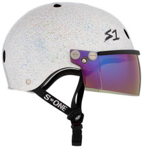White Glitter Bike Helmet S1 Lifer Iridium Visor side view.