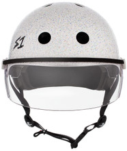 White Glitter Roller Skate Helmet S1 Lifer Visor front view.
