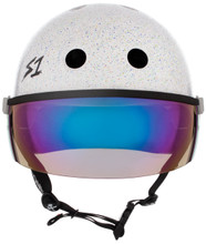 White Glitter Roller Skate Helmet S1 Lifer Iridium Visor front view.