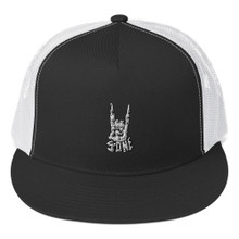 S1 HELMET CO HORNS TRUCKER HAT BLACK AND WHITE FRONT VIEW