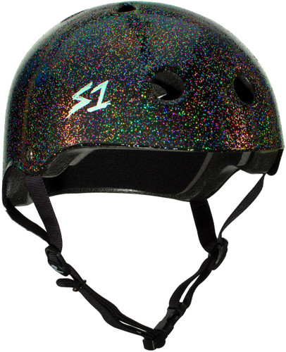  Black Gloss Glitter Roller Skate Helmet S1 Lifer 3/4 view