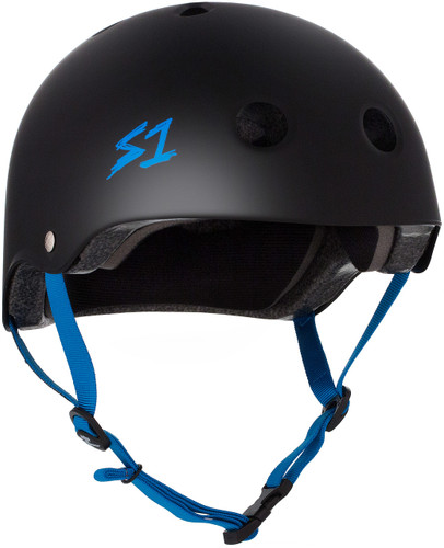 Black Matte w/ Cyan Straps scooter Helmet S1 Lifer 3/4 view
