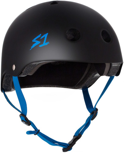 Black Matte w/ Cyan Straps scooter Helmet S1 Lifer 3/4 view