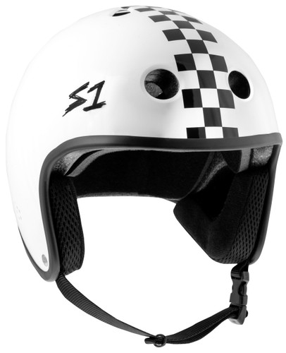 White Checkers BMX Helmet S1 Retro Lifer 3/4 view.