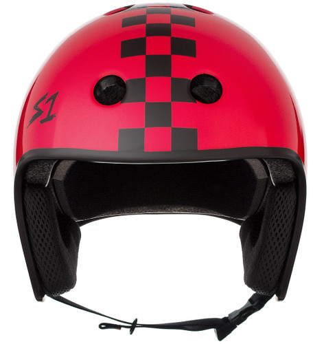 Red Checkers Bike Helmet S1 Retro Lifer front view.
