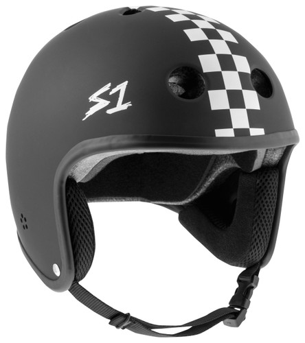 S1 Retro Lifer Skate Helmet Black Matte Checkers 3/4 view.