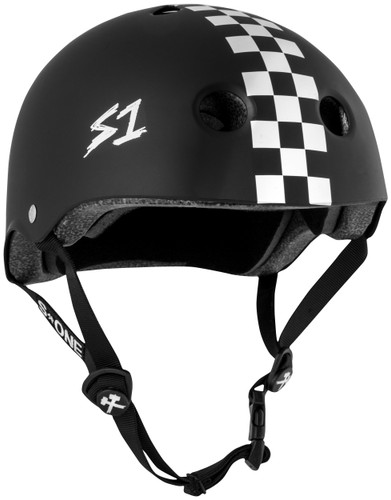 Black Matte w/ Checkers Skate Helmet S1 Lifer 3/4 view