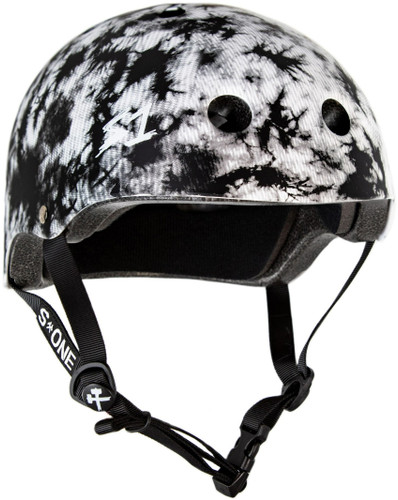 Black and White Tie-Dye Matte Skate Helmet 3/4 view