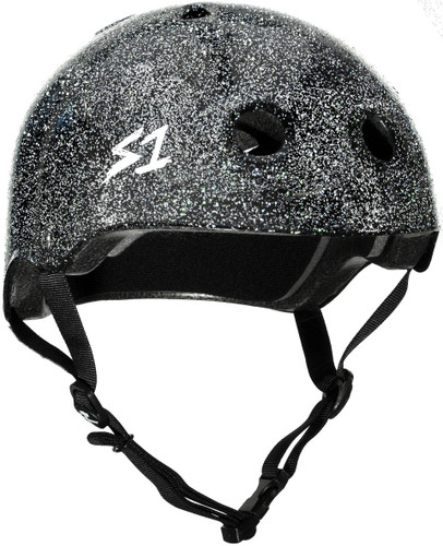 Double  Black Gloss Glitter Roller Skate Helmet S1 Lifer 3/4 view