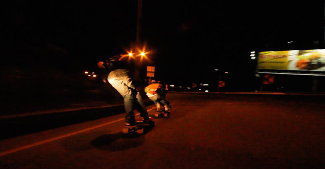 Skating down a Colombian Highway ... at night