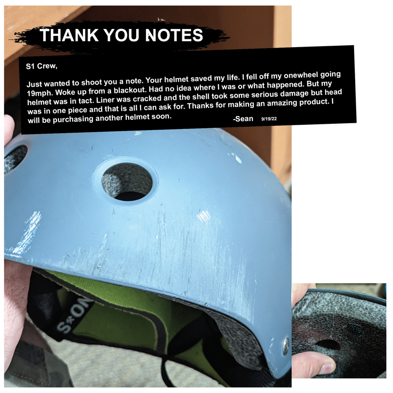 Thank you note to S1 Helmets from Sean 