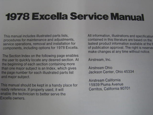 1978 Airstream Excella Service Manual (BL014) INTERIOR PAGE