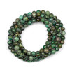 African turquoise 8-8.5mm mala natural gemstone beads displayed as a 37-inch strand, showcasing their vibrant green and earthy patterns.